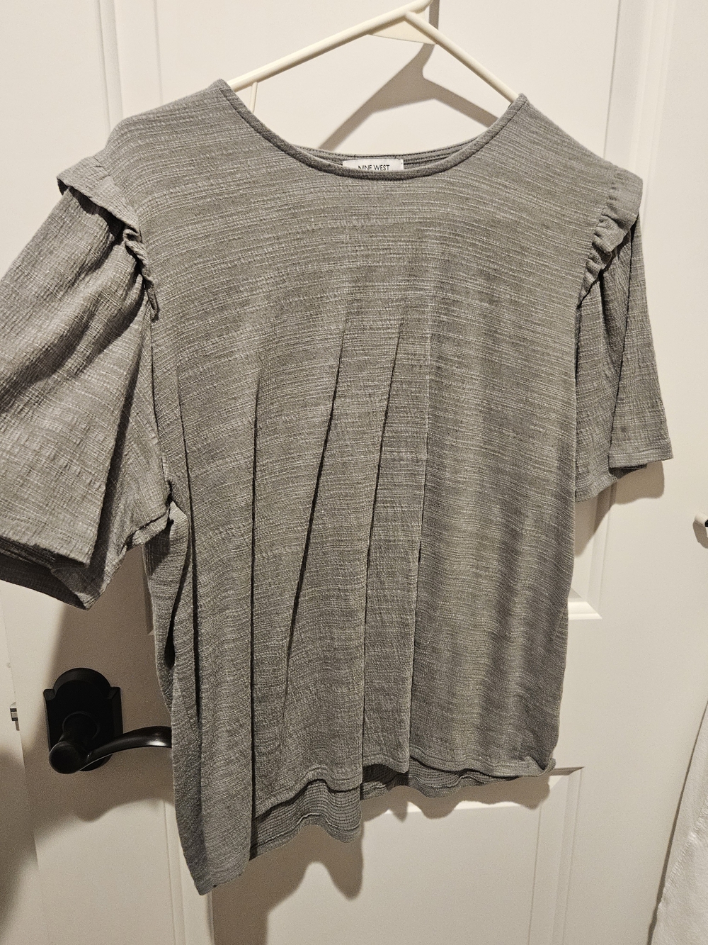 Nine West Gray Ruffle Sleeve Knit Top